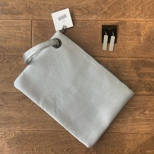 Silver faux leather wristlet • large enough for iPad & more. Brand New w/ Tags.